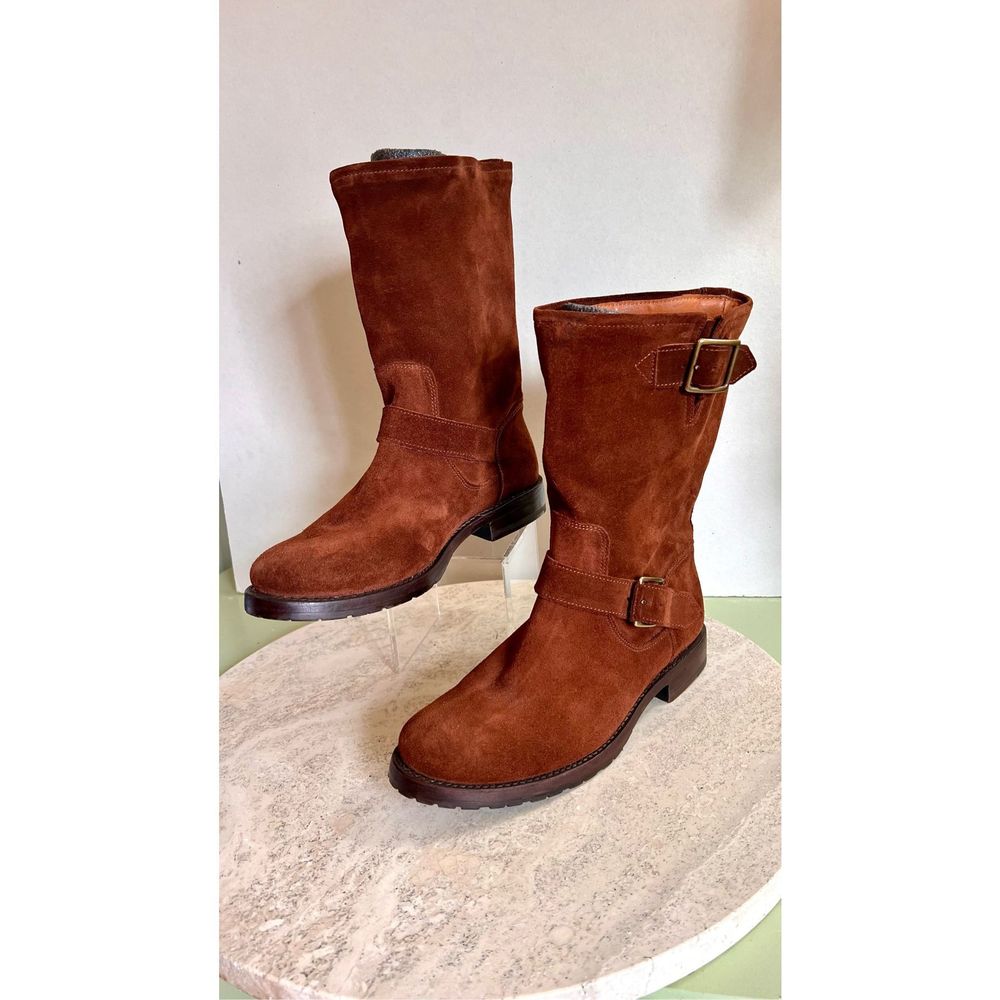 Frye Womens Brown Leather Suede Natalie Mid Engineer Lug Moto Boots Size 8.5